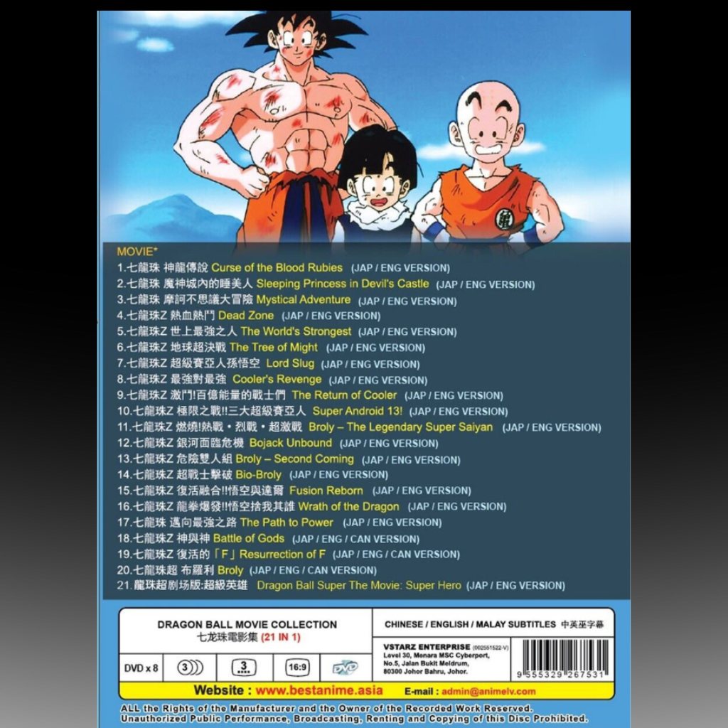 Dragon Ball Complete Movies Collection Boxset (Year 2023) 8pcs DVD Boxset With 21 Movies