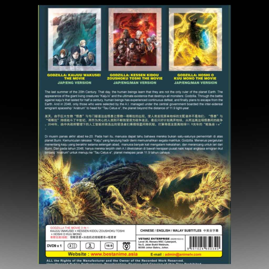 Godzilla The Movie 3in1 Kaijuu Wakusei+Kessen Kidou+Hoshi O Kuu Mono