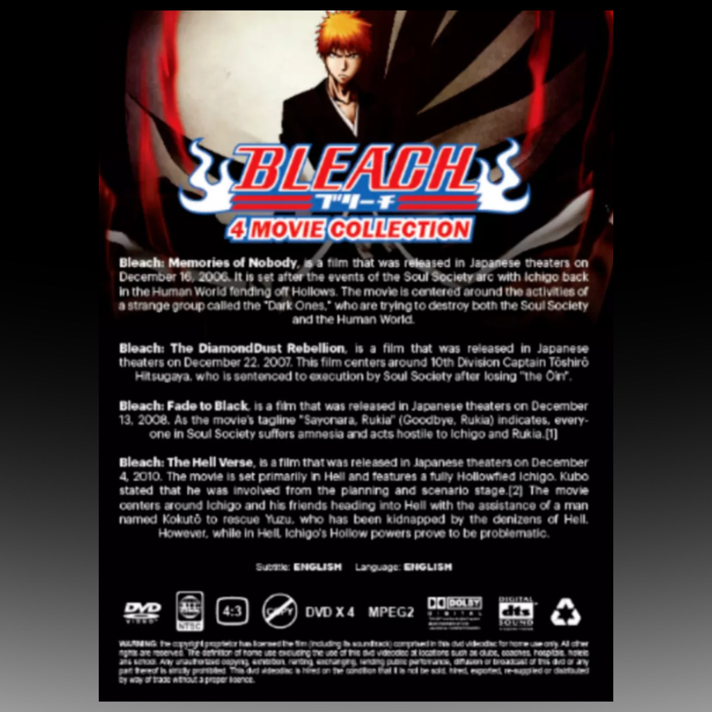Bleach Complete Series Vol 1-366 + 4 Movies English